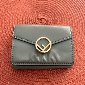 Fendi Gray Leather wallet with Gold Accent